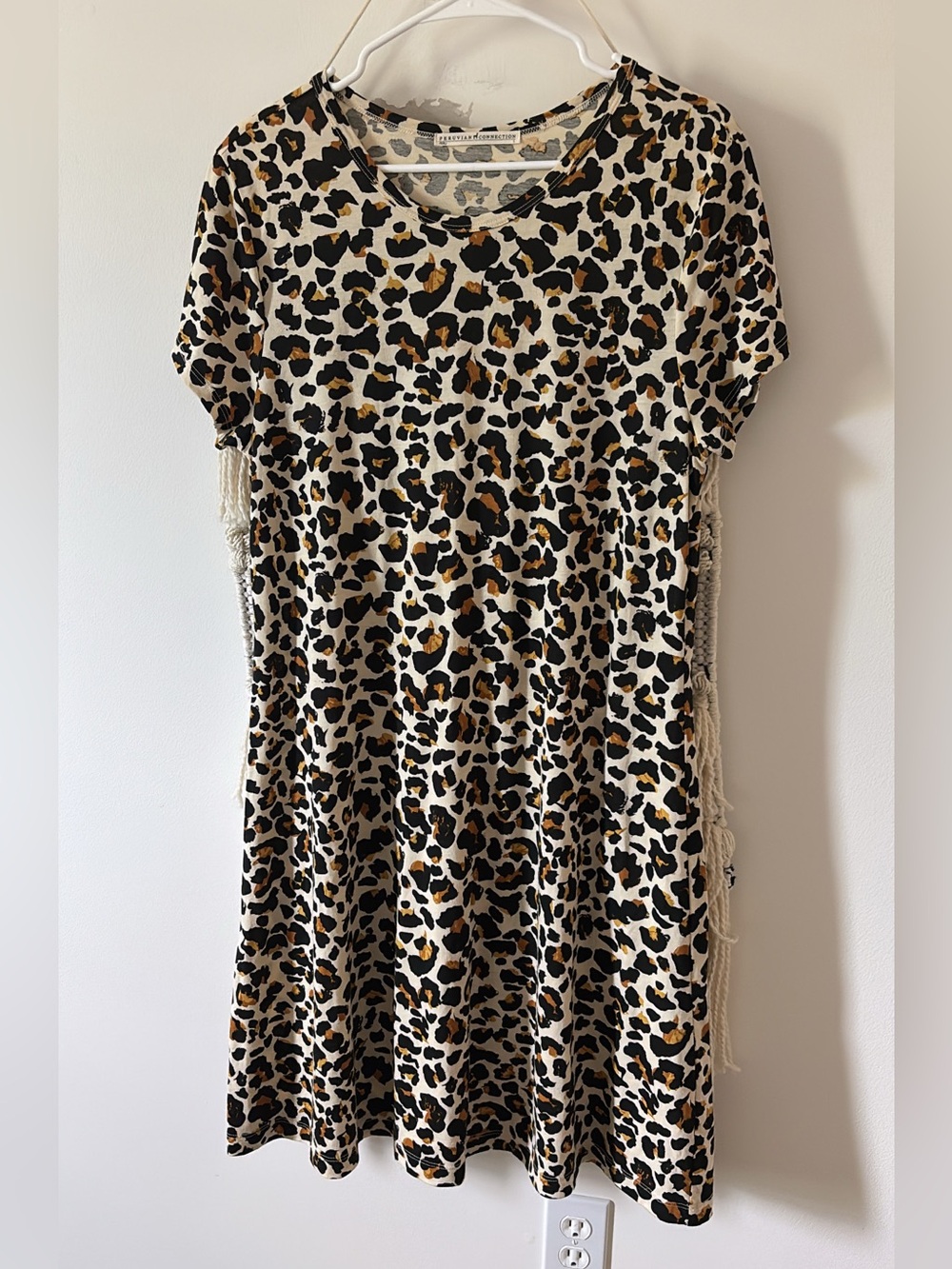 Peruvian Connection Balam Dress Pima Cotton in Creme Brulee Leopard Print Large - Picture 3 of 6